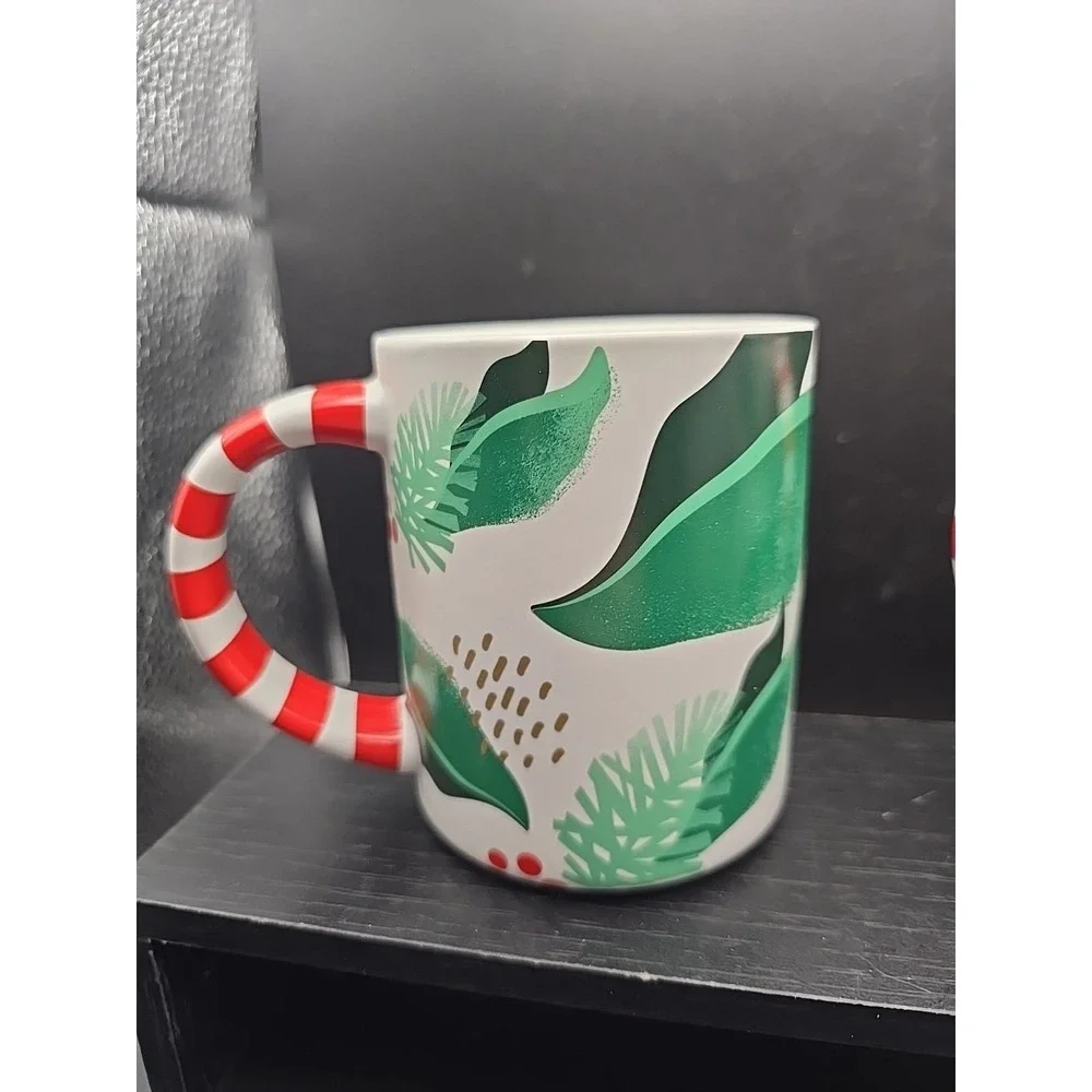 Lot Of 2 2019 Starbucks Christmas Holly Mugs‎ Candy Cane Handle 12 Oz